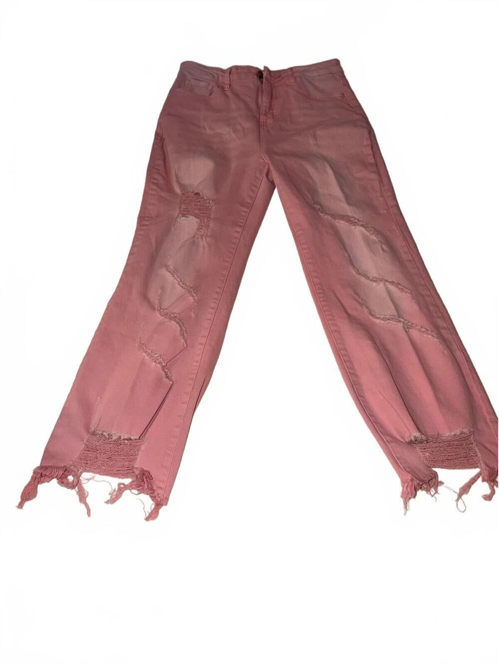 Blakeley Women's Size 9 Pink Distressed Denim Jeans with Frayed Hem